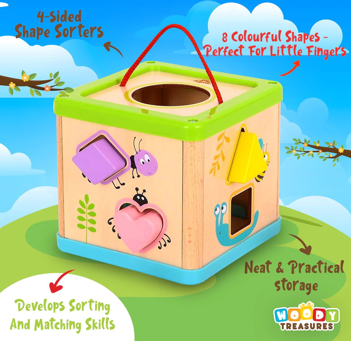 Houten speelgoed vormenkubus .  