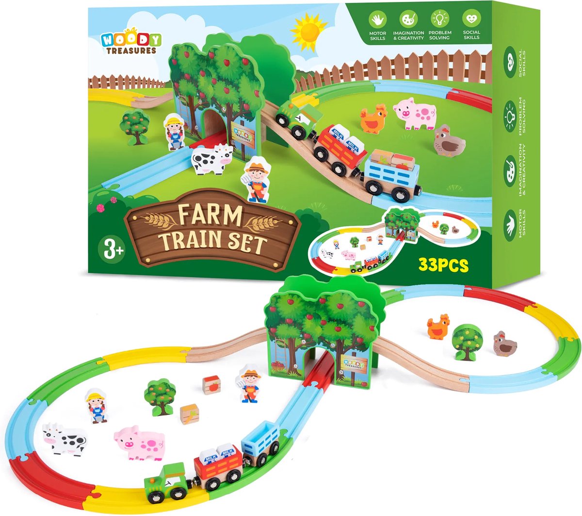 treinbaan met boerderij in hout . Woody treasures