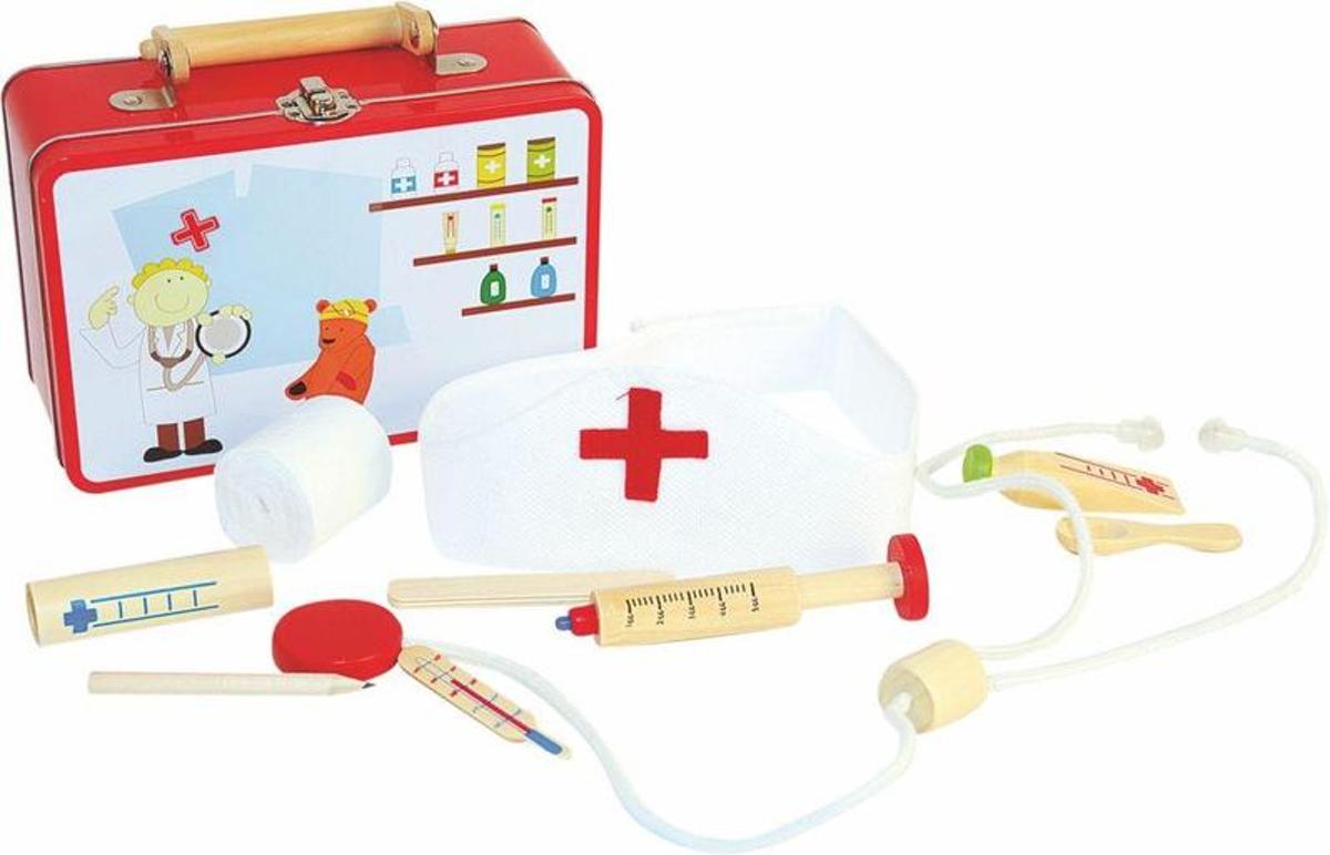 Dokter koffertje met houten accessoires 10 delig  Woody