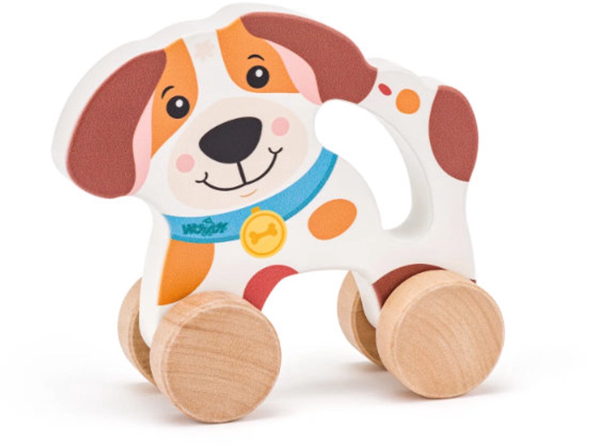 Hond - Op wielen - Met handvat - Hout