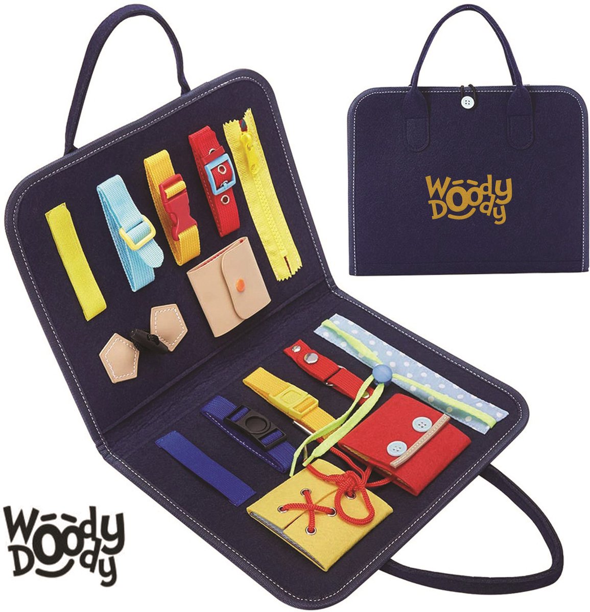 Motoriek Speelgoed Map Busy Board voor Thuis en Onderweg - Leren Veter Strikken Knopen Leggen Activiteitenbord - 16 Zelfkleden Vaardigheden Kinderen - Educatief Spel -  