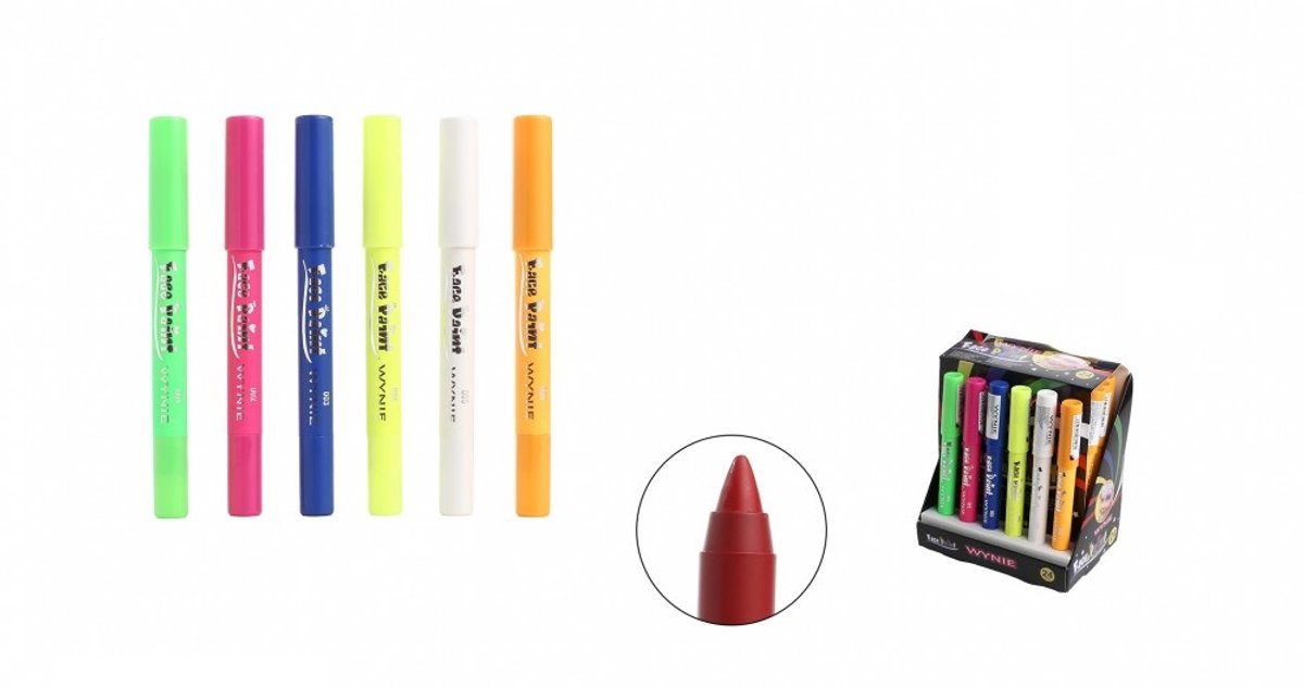 Wynie - Set Schminkstift / Make-up Stick / Face Paint voor gezicht en lichaam - Slijpbaar - Watervast - Fris Groen - Fel Roze - Blauw - Fris Geel - Wit - Fris Oranje - 6 stuks