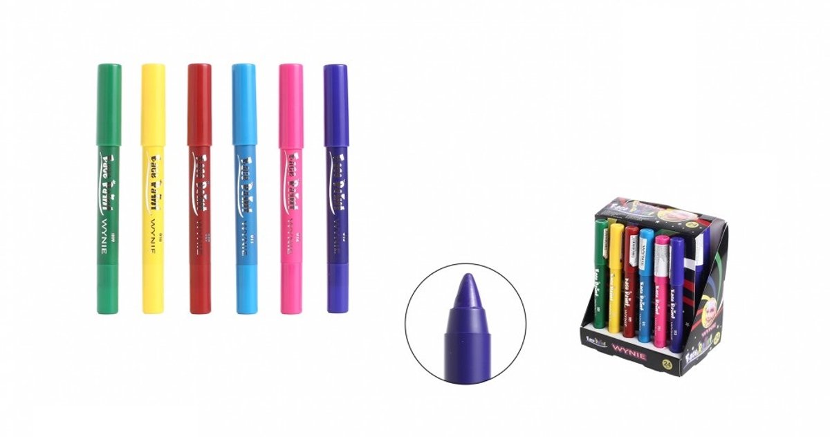 Wynie - Set Schminkstift / Make-up Stick / Face Paint voor gezicht en lichaam - Slijpbaar - Watervast - Groen - Geel - Rood - Fris Blauw - Fel Roze - Paars - 6 stuks