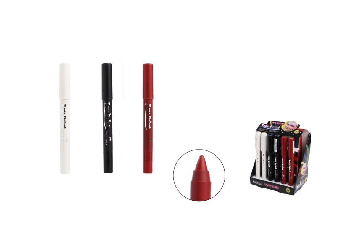 Wynie - Set Schminkstift / Make-up Stick / Face Paint voor gezicht en lichaam - Slijpbaar - Watervast - Wit - Zwart - Rood - 3 stuks