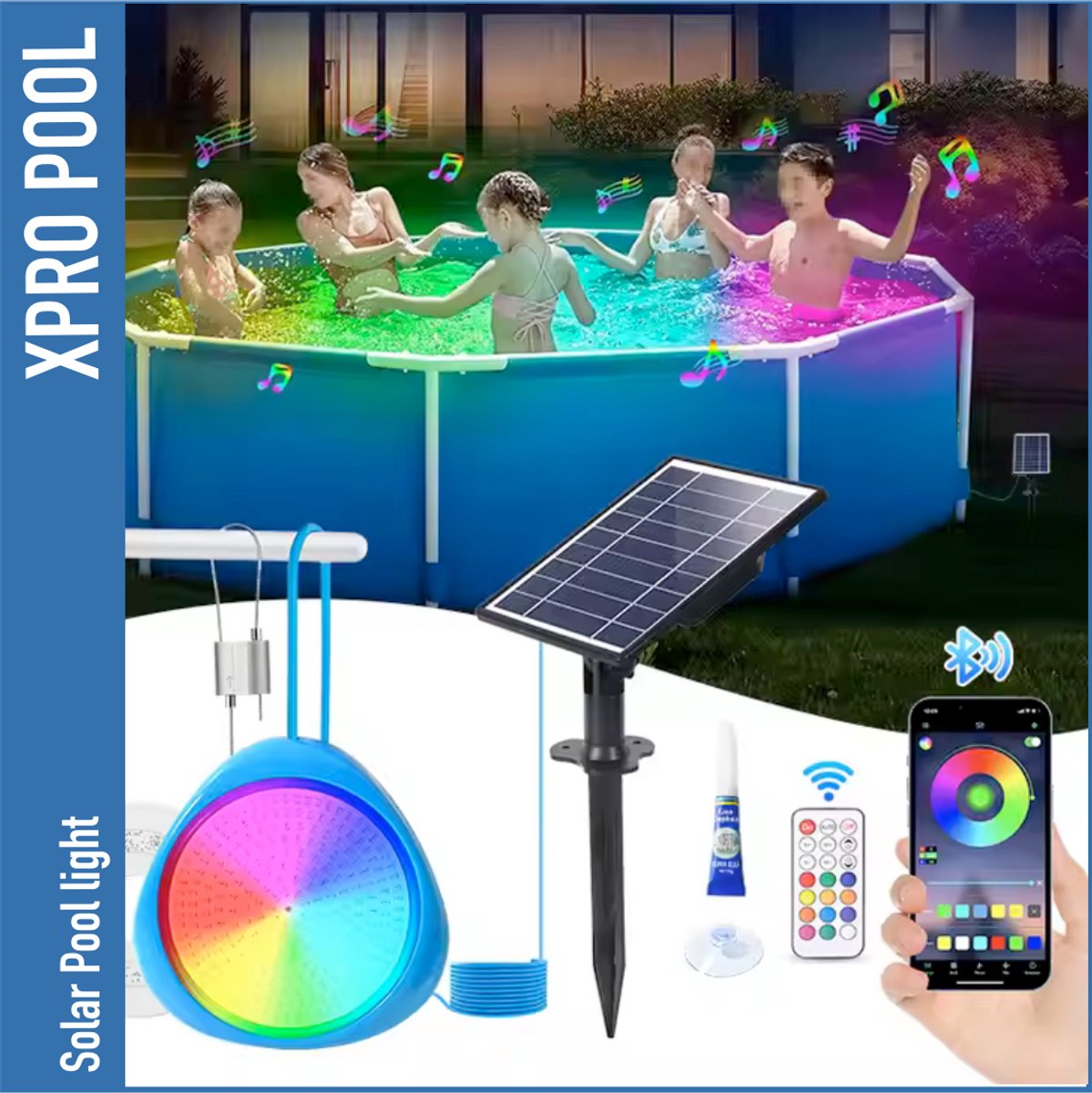 Solar Magnetische Zwembadlamp met controller en Smart App Bediening RGB 180x40mm