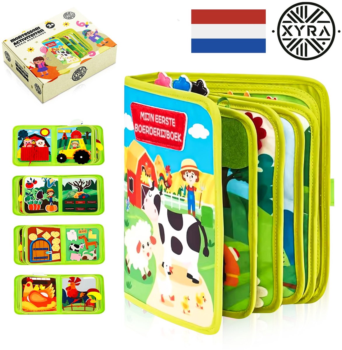 XYRA®Montessori Speelgoed - Montessori Activiteitenboek - Boerderijboek - Nederlands - Een Montessori Avontuur Van 10 Paginas - Kijk Voel & Ontdek Op De Boerderij - Verpakt in een Vrolijke Cadeaubox, Klaar om te Geven!