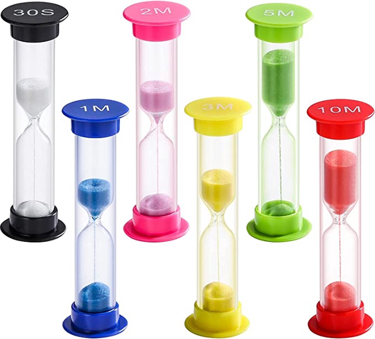   - Premium set van 6 zandlopers in 30 seconden, 1, 2, 3, 5 en 10 minuten voor spellen, yoga, douch & tandenpoetsen