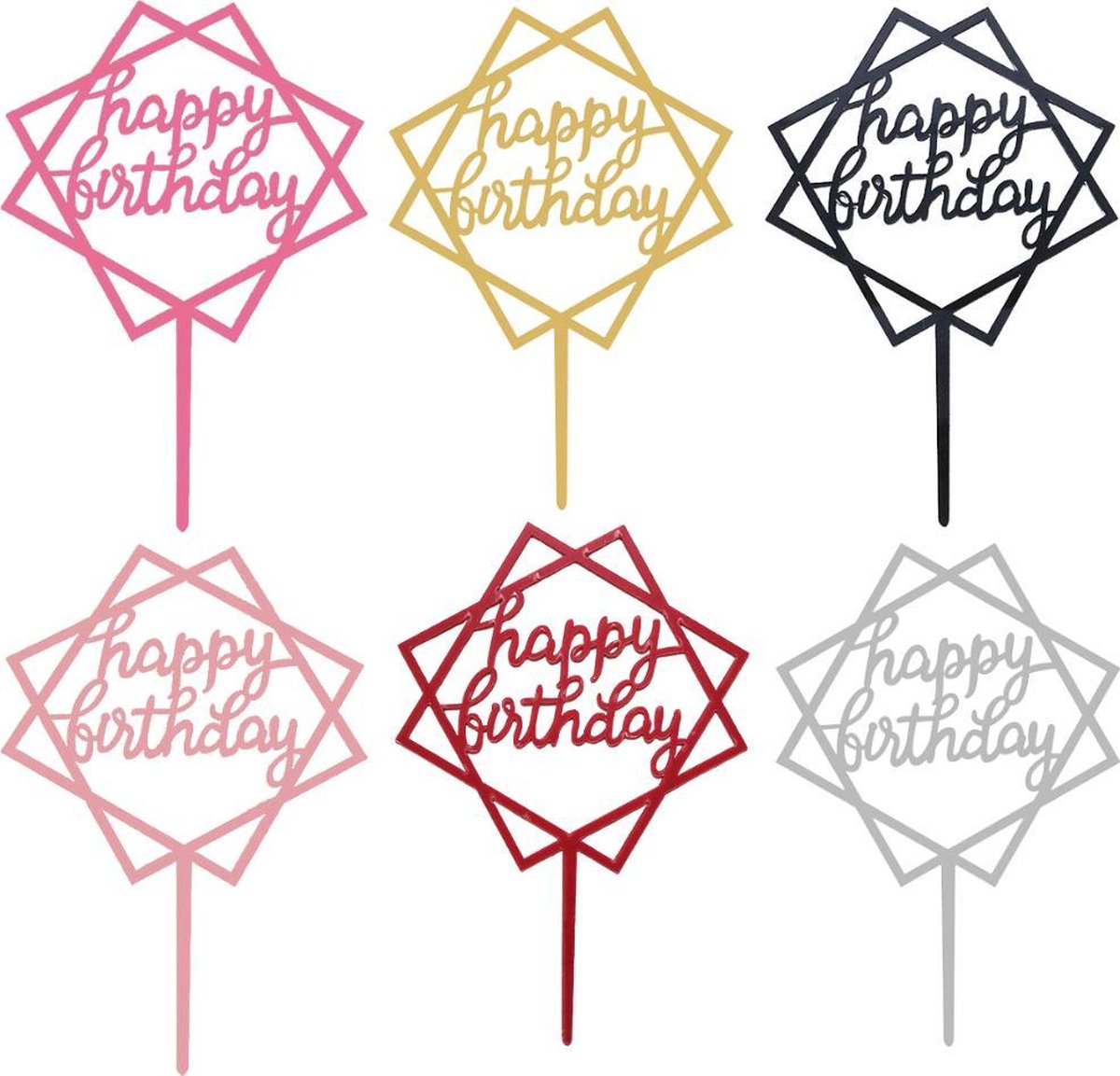 XYZ Goods - Taarttopper Happy Birthday - Taart Decoratie - Cake Topper - Verjaardag - 6 Kleuren Set - Ster