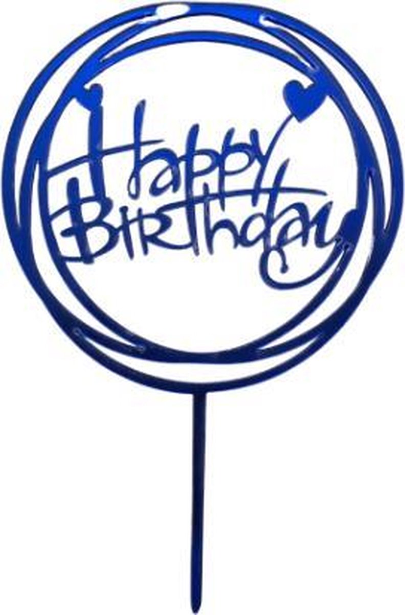 XYZ Goods - Taarttopper Happy Birthday - Taart Decoratie - Cake Topper - Verjaardag - Blauw - Hartjes