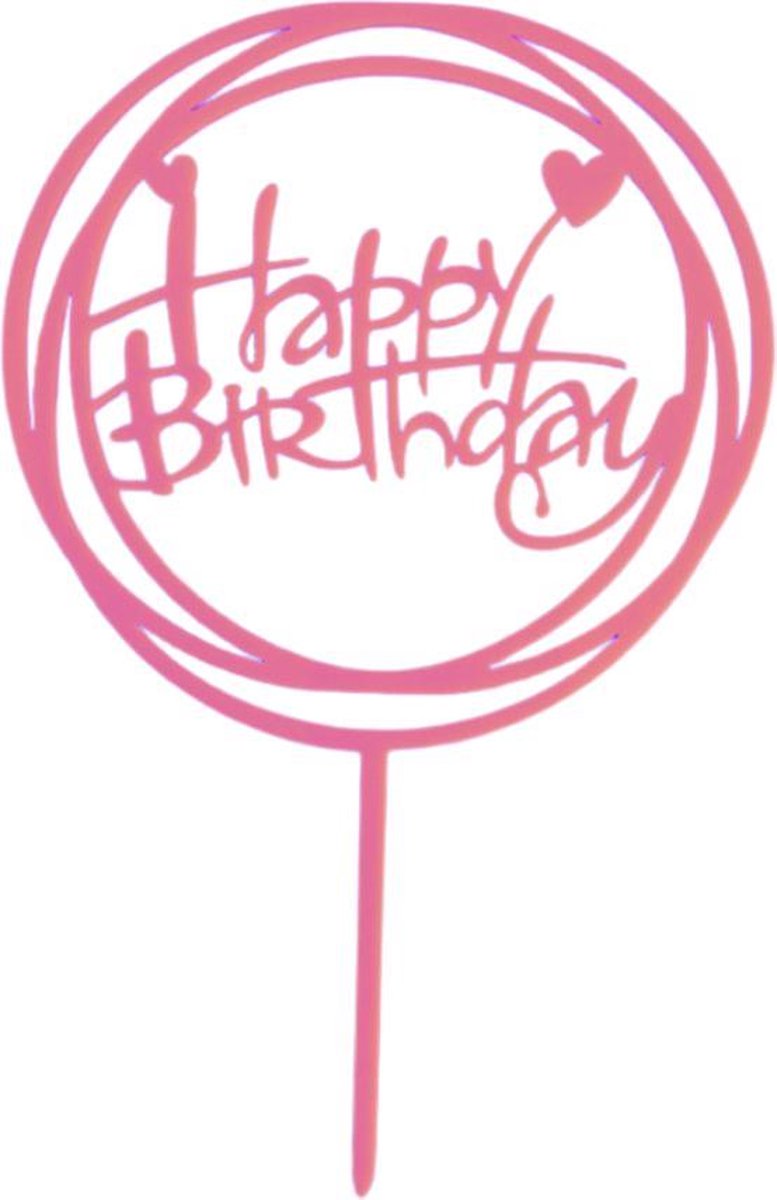 XYZ Goods - Taarttopper Happy Birthday - Taart Decoratie - Cake Topper - Verjaardag - Donkerroze - Hartjes