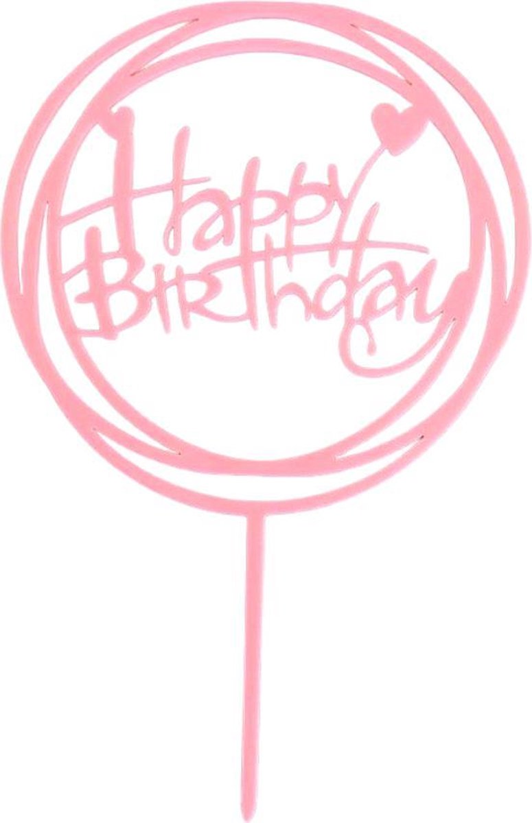 XYZ Goods - Taarttopper Happy Birthday - Taart Decoratie - Cake Topper - Verjaardag - Roze - Hartjes