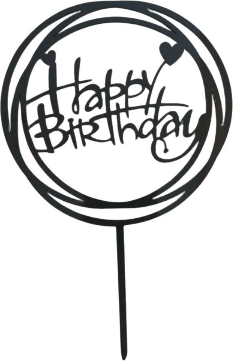 XYZ Goods - Taarttopper Happy Birthday - Taart Decoratie - Cake Topper - Verjaardag - Zwart - Hartjes