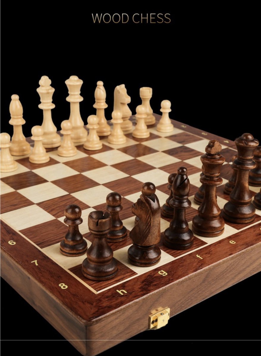 OODBLUE Luxe Houten Schaakspel – 45×45 cm – Handgemaakt met Opbergkist