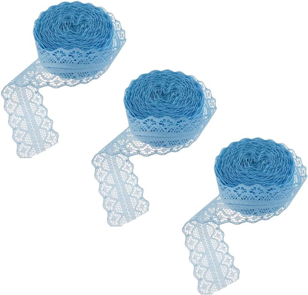 3 rollen vintage blauw bloemenpatroon kanten lint - decoratief lint voor bruiloft en handwerk