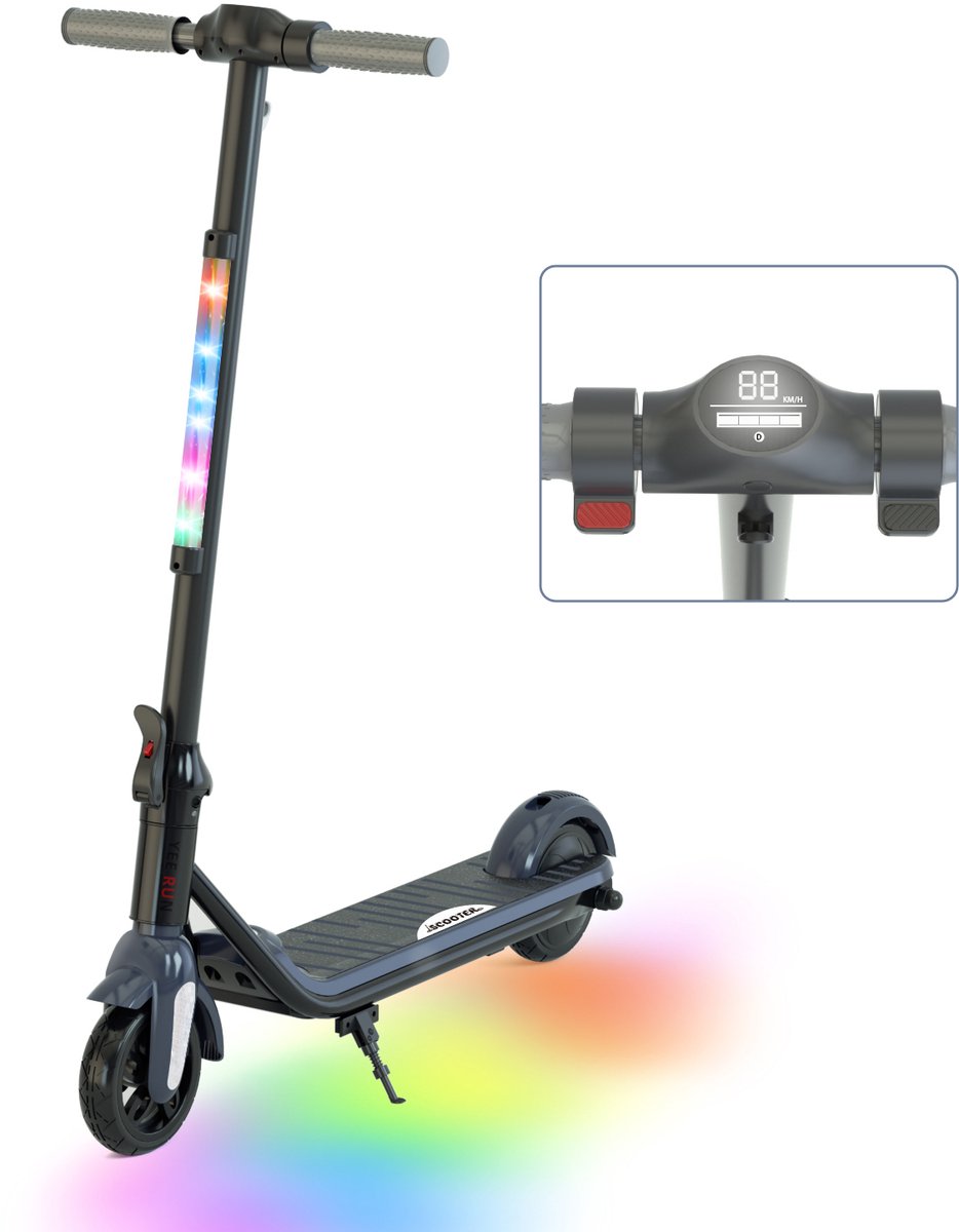 YEE RUN Kinderstep 150W Motor - Opvouwbaar Elektrische Step - Topsnelheid 12 km/u - Bereik 5-8km - 6″ Banden - voor 6-12 jaar oude Kinderen - Grijs.