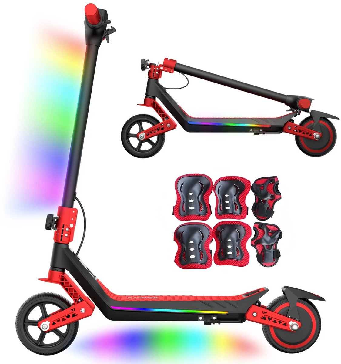 YIQIFA U8 Elektrische step kinderen – Inklapbaar – Verlichting - 16 km/u - Voor- & Achtervering - max 60 kg - Rood