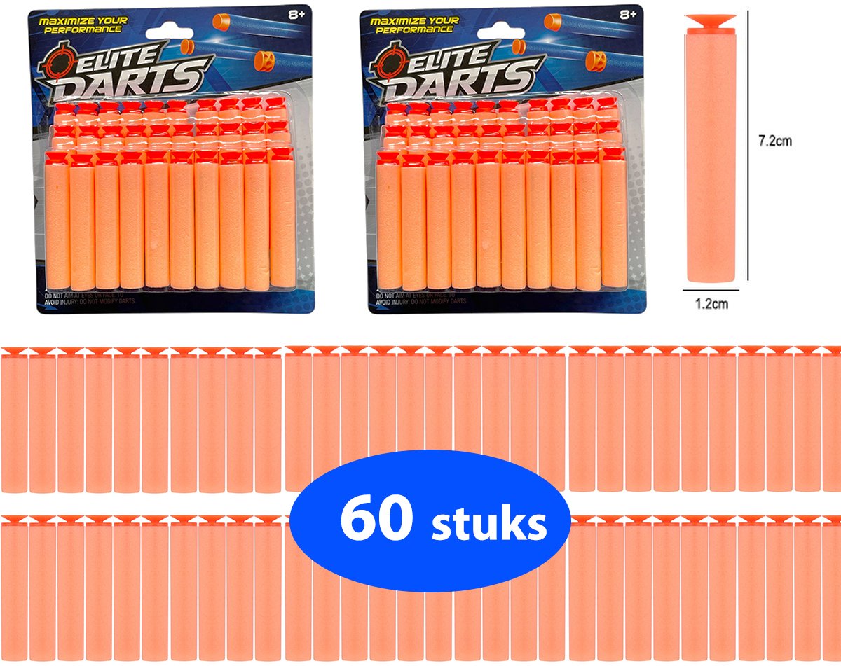 60 stuks darts met zuignap - geschikt voor Nerf guns - Elite Darts - 2 pakken pijlen - oranje