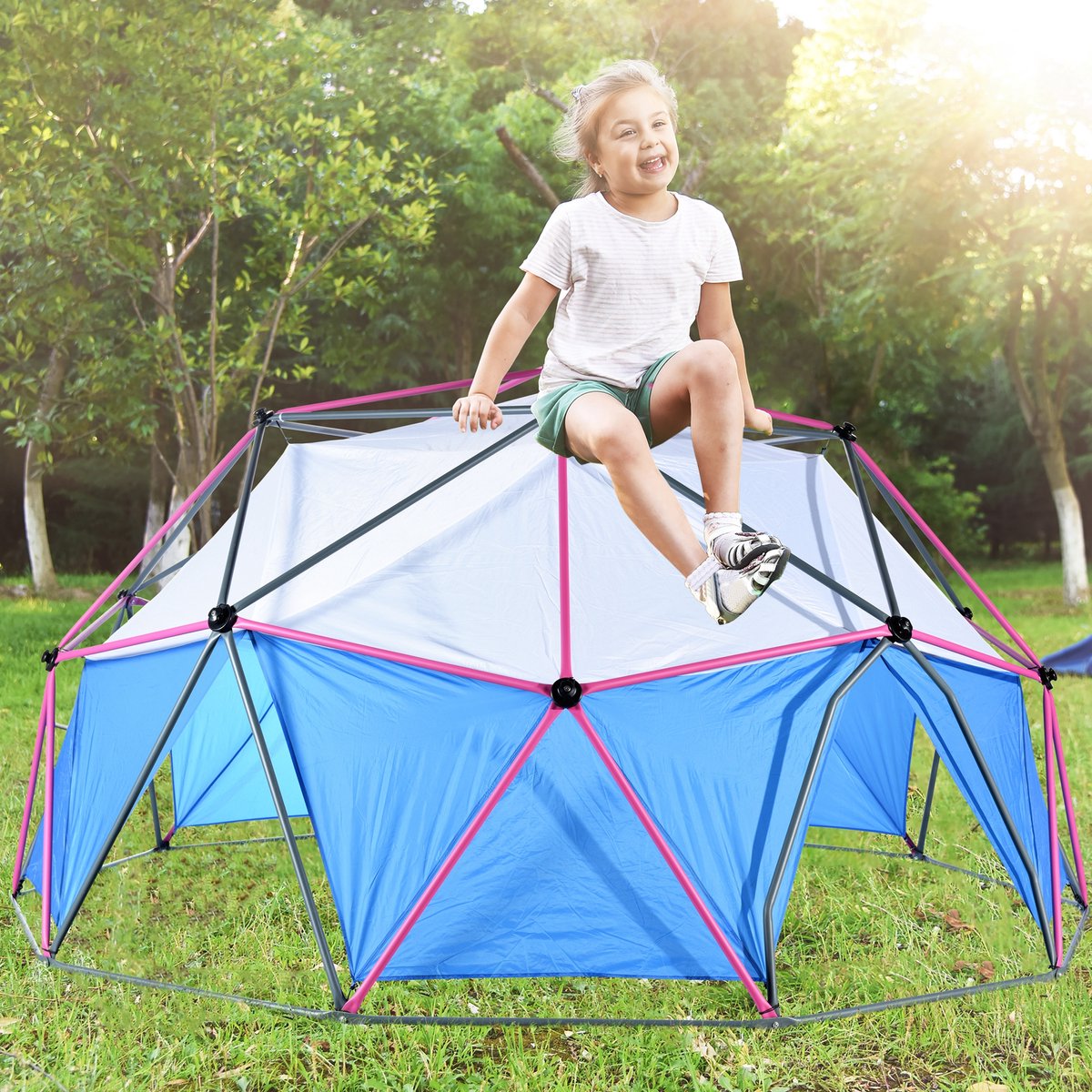 12ft Klimkoepel met Volledige Dekking-Kinderklimrek met Ergonomische Klimgrepen-Niet-Slip Weerbestendige Klimmer in Koepelvorm voor Tuin Binnen Buiten-Blazen tot 375k