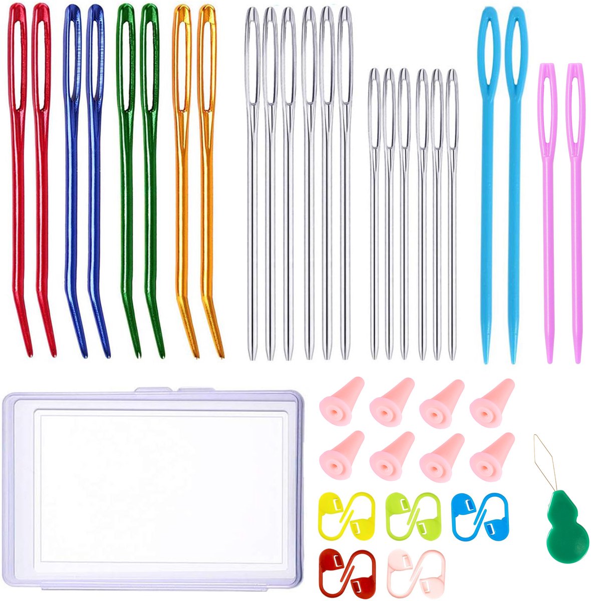 YONO Rijgnaalden en Wolnaalden Set – 36-delig – Naalden met Oog – Metaal – Kunststof – Maasnaalden met Stompe Punt – Handwerk Accessoires