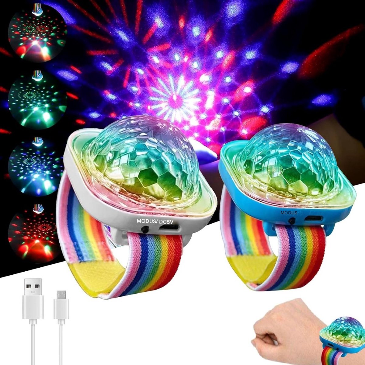 2-delige Disco Ball Armband Licht - Draagbaar - Kleurrijk - Mini Disco Ball Armband Set - Knipperend Sfeerlicht - Disco Ball Licht - Geschikt voor Nachtclubs, KTVs, Dansen, Feesten
