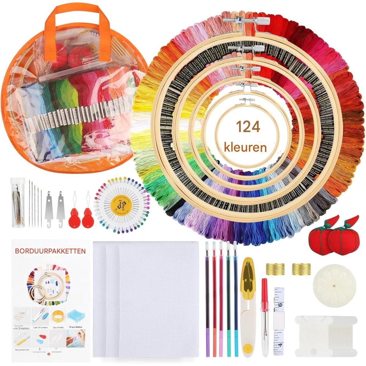 Borduurring - Borduren - Borduurpakket - Kruissteekpakket voor volwassenen - Kruissteekpakket - Borduurpakket voor beginners - Inclusief 124 kleuren borduurgaren