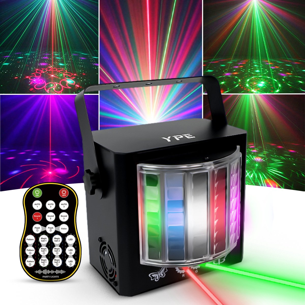  ®   - Party Lights - Disco licht - Party Laser - Mini Butterfly Lamp - LEDs en Lasers - Afstand bestuurbaar en Geluid gestuurd