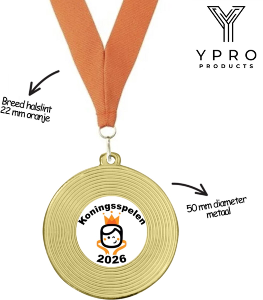 Gouden Koningsdag Medaille van metaal – Koningsspelen medailles voor Kinderen met oranje lint