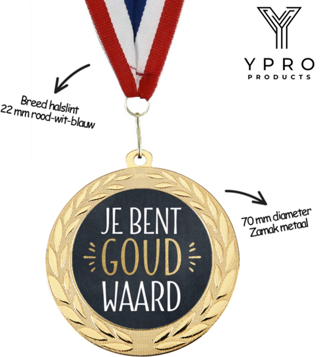 Gouden Waardering Medaille van metaal - Je bent goud waard - inclusief halslint - Luxe Bedankmedaille - cadeaumedaille