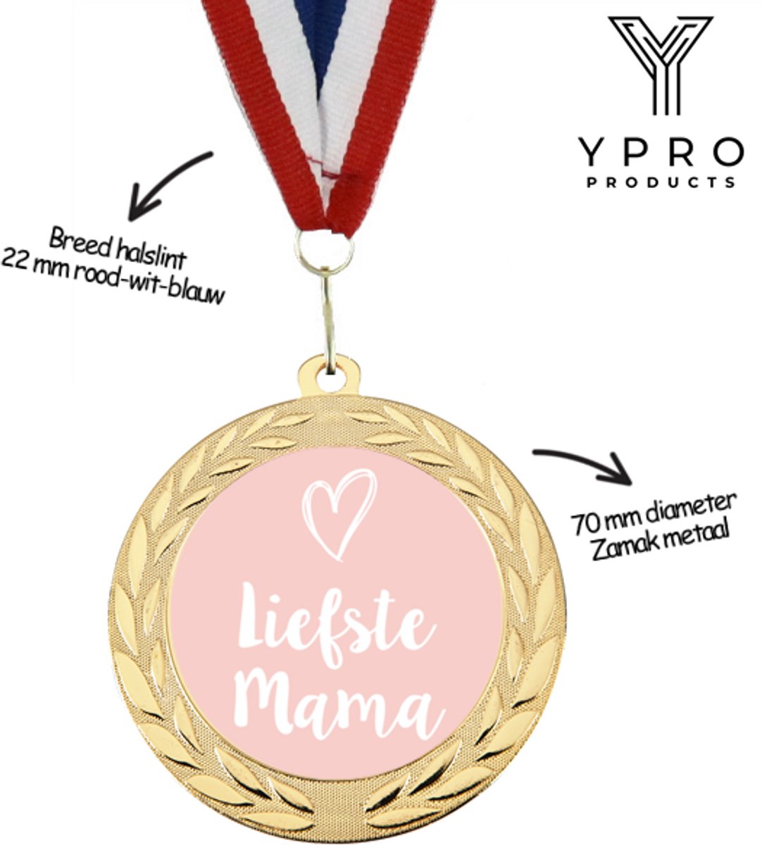 Liefste mama medaille van metaal - goudkleurig - inclusief halslint - cadeautje voor moederdag