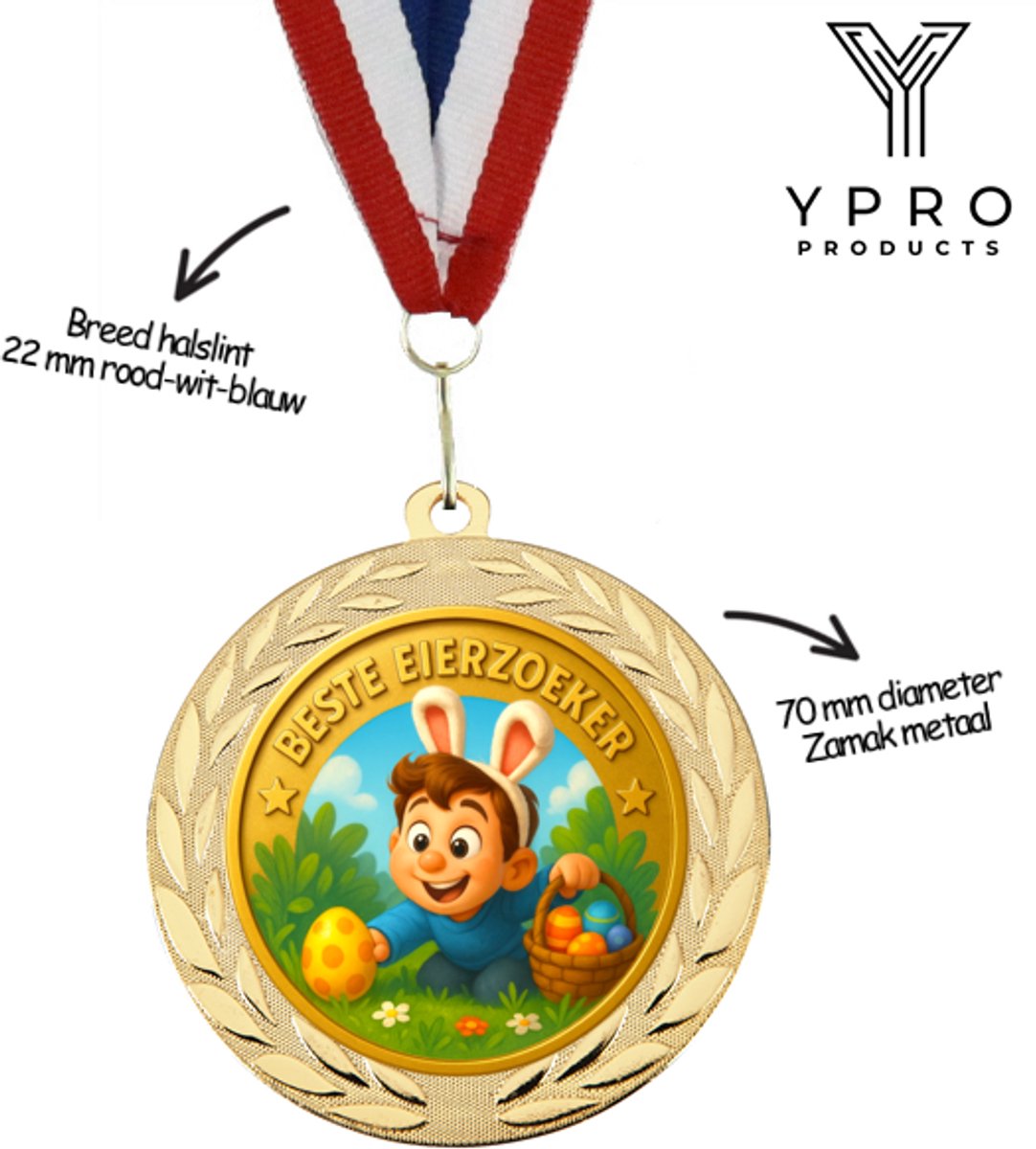 Paasmedaille Goud - Beste Eierzoeker - Jongens - Medaille Pasen - inclusief halslint