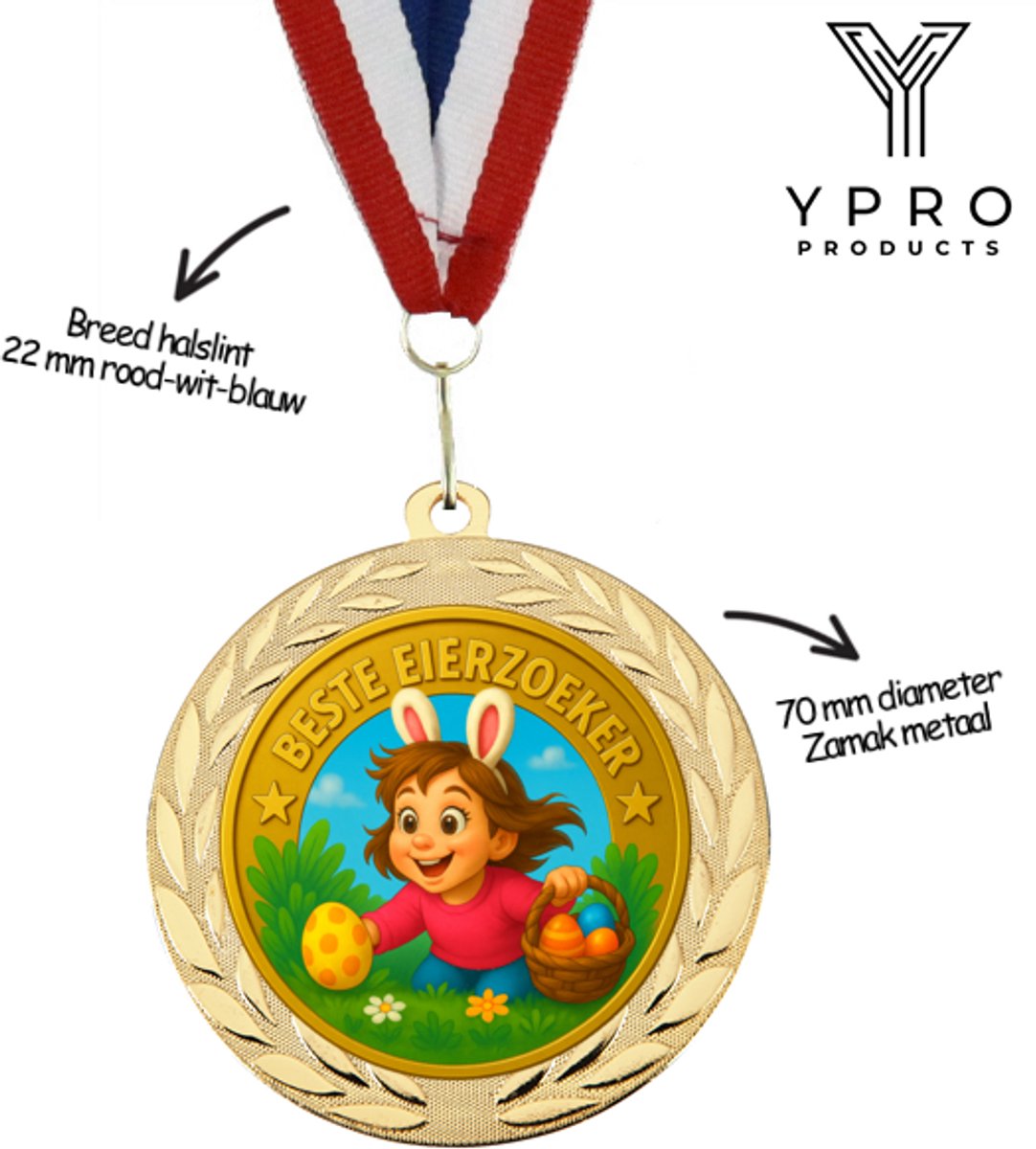 Paasmedaille Goud - Beste Eierzoeker - Meisjes - Medaille Pasen - inclusief halslint