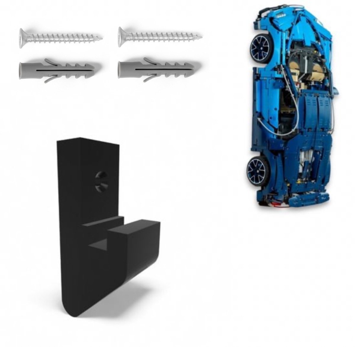 YUOM. Muurbeugel voor LEGO Technic Bugatti Chiron - incl. schroeven & pluggen - LEGO Technic Car Wall Mount - Bugatti Chiron - Lego houder auto modellen - Lego Bugatti