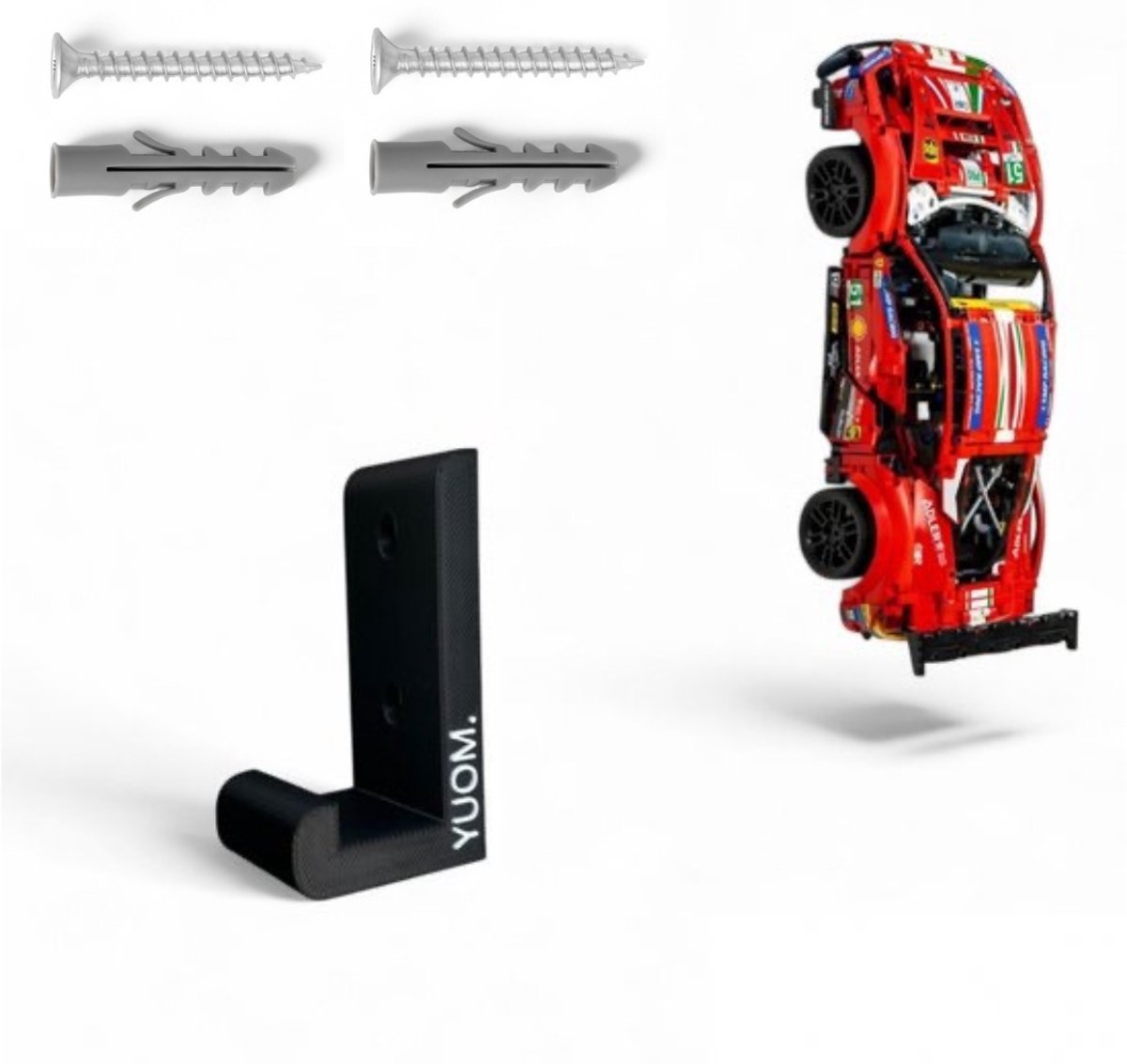 YUOM. Wall Mount Voor LEGO Ferrari 488 GTE - incl. schroeven & pluggen - Muurbeugel LEGO Technic Car Wall Mount - Ferrari 488 GTE - Lego Houder Auto Modellen - Lego Ferri GTE - Zwart