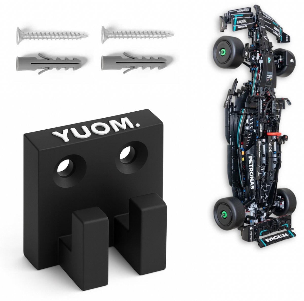 YUOM. Wall Mount voor LEGO Technic Mercedes F1 - incl. schroeven & pluggen - Muurbeugel LEGO Technic Car Wall Mount - Mercedes F1 - Lego houder auto modellen - Lego Formule 1
