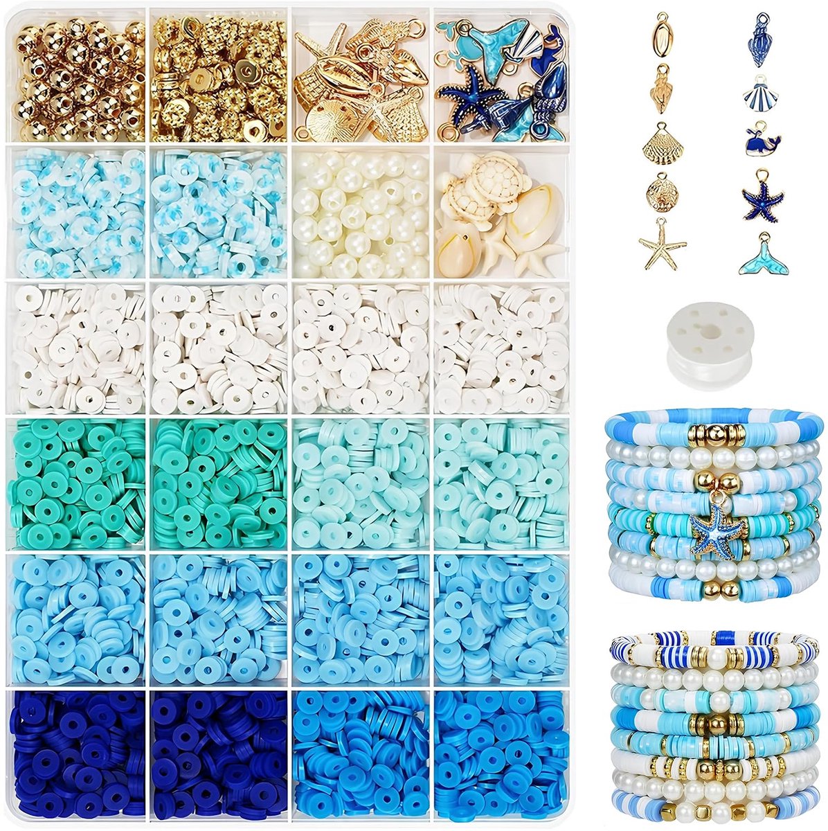 YYchan Gekleurde kralen voor armbanden - 2 mm kralenset - DIY kettingen - Sieraden maken set met Zee ster schelp kralen - Ideaal cadeau voor Kerstmis, Verjaardag & Feestjes