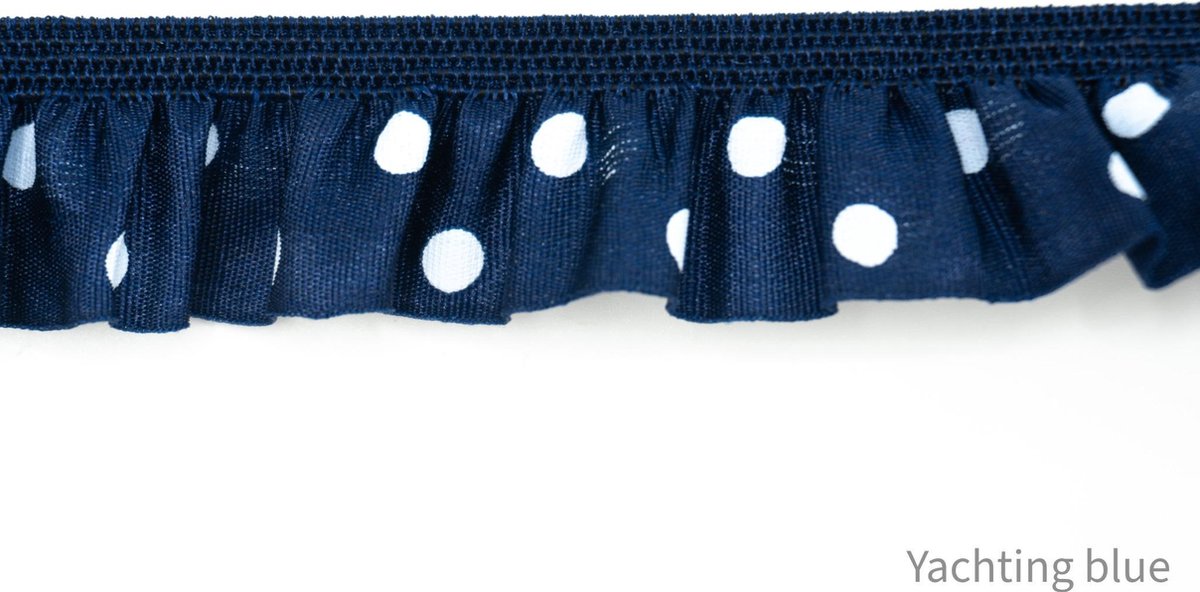 Band elastisch - blauw band witte stippen - lengte 3 meter - band voor kastplanken - band elastiek - vrolijke sierband - fournituren -