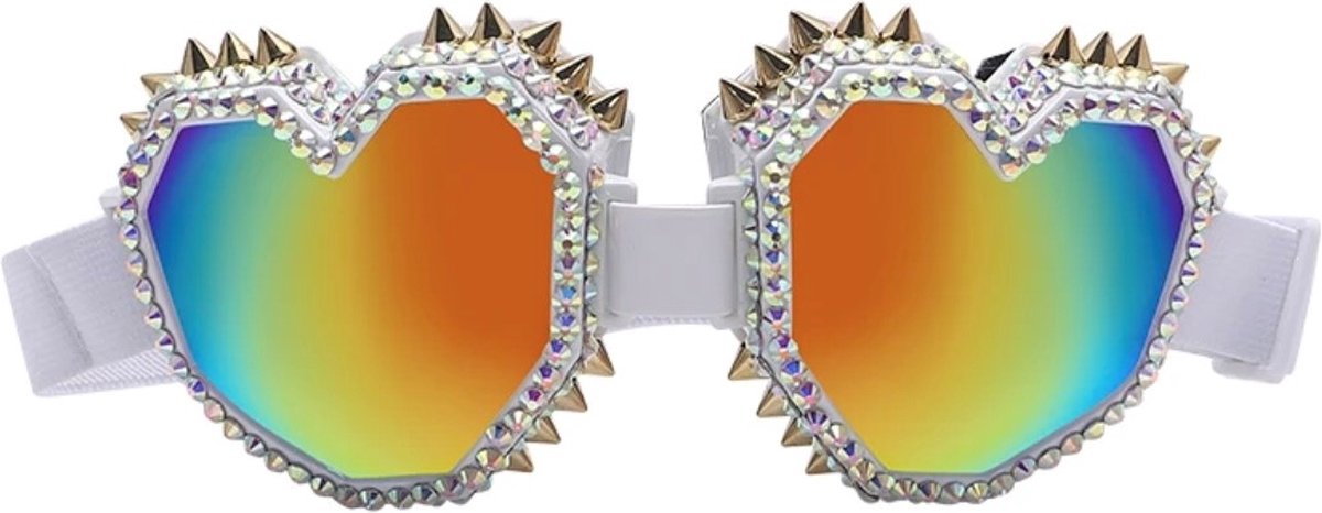 Yakari witte hartjes skibril - burning man - festival rave bril - steampunk - carnaval verkleedkleding