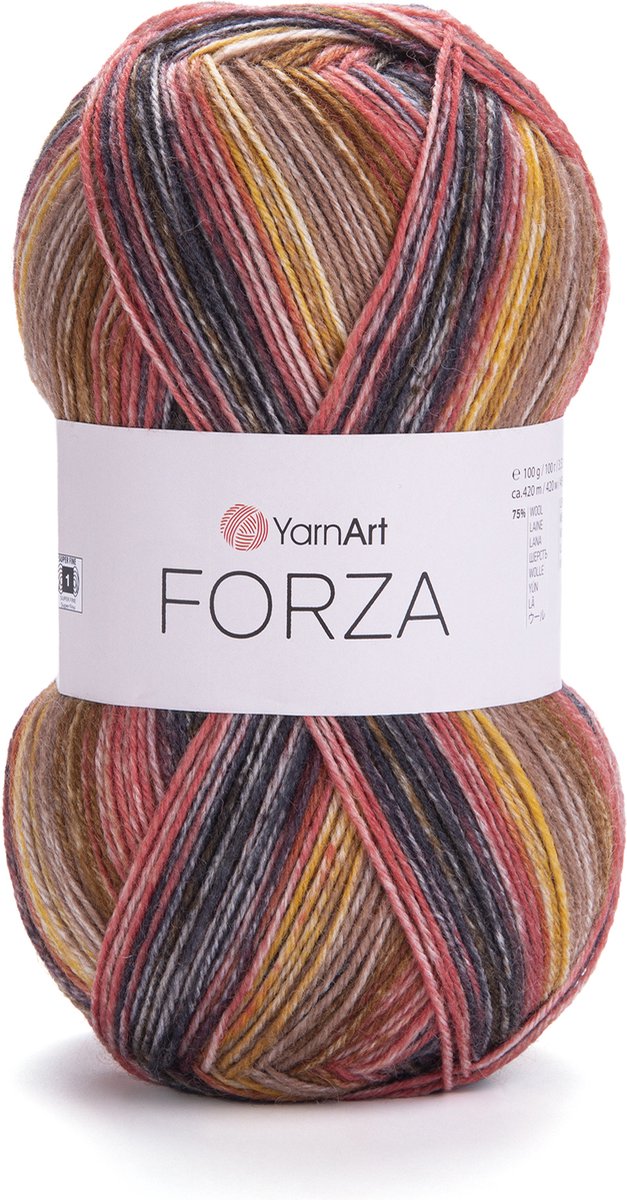 Sokkenwol Yarnart Forza - Bruin/Rood/Geel 2611