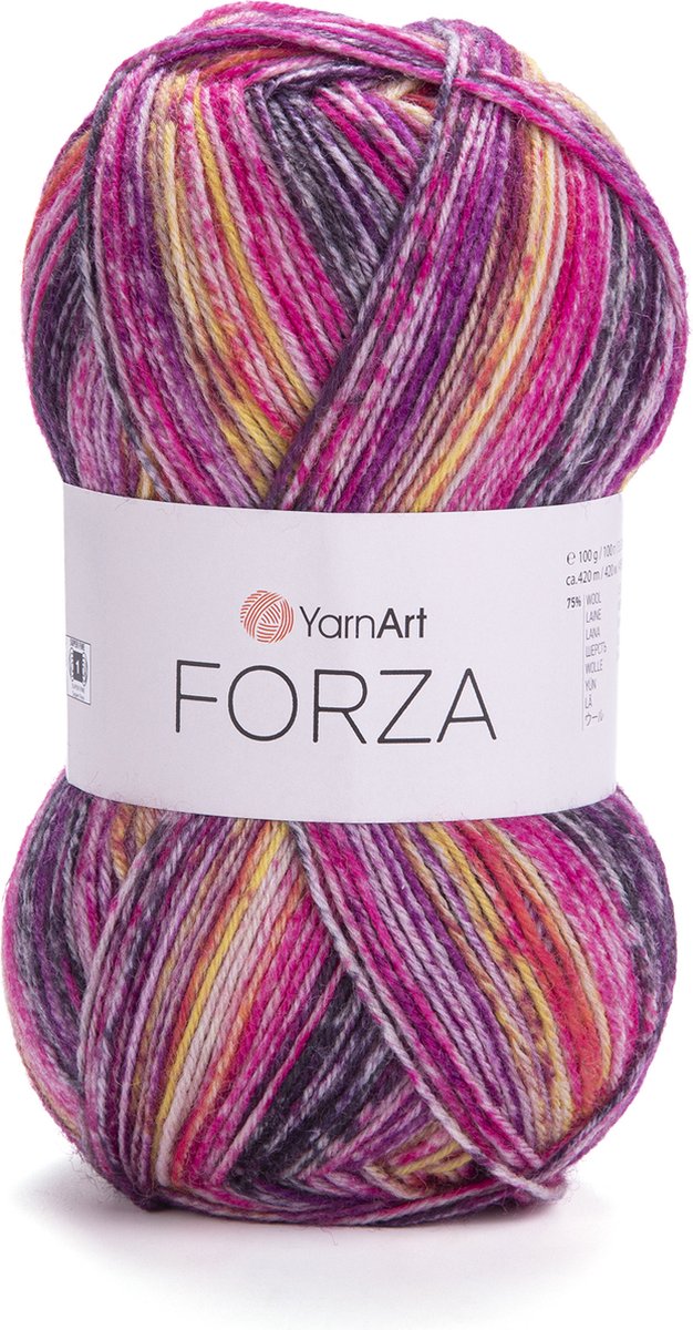 Sokkenwol Yarnart Forza - Paars/Grijs/Geel/Roze 2608
