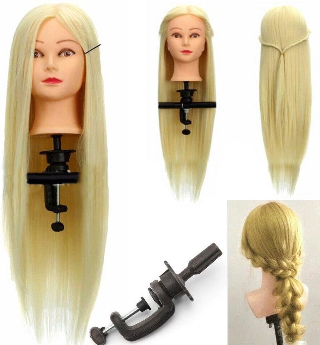 OEFENHOOFD KAPPER KAPPERSHOOFD OEFENPOP TRAININGSHOOFD 50 % ECHT HAAR LICHTBLOND