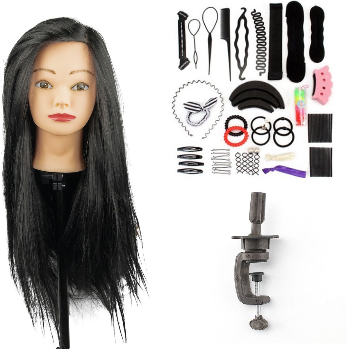 Oefenhoofd met Statief & Styling Accessoires - Kappershoofd - Oefenpop Kapper