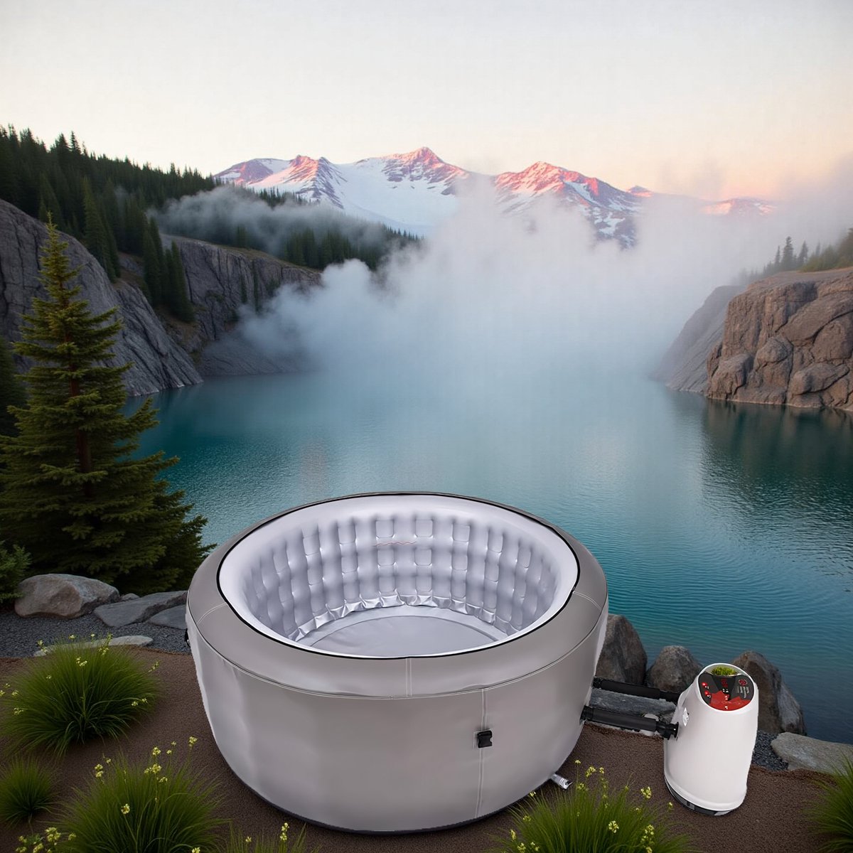 Luxe Opblaasbare Bubbelbad – 4-6 Personen – 200 cm – 200 Jets – Verwarming tot 40°C – Inclusief Filterpomp – Donkergrijs Yesdeals