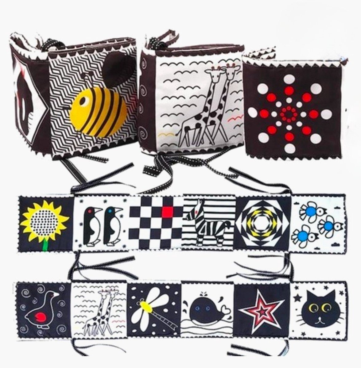   - Zacht babyboekje - box speelgoed - zwart wit contrasterend sensorisch - leren - kraamkado - kraamcadeau -Speelgoed voor in de wieg