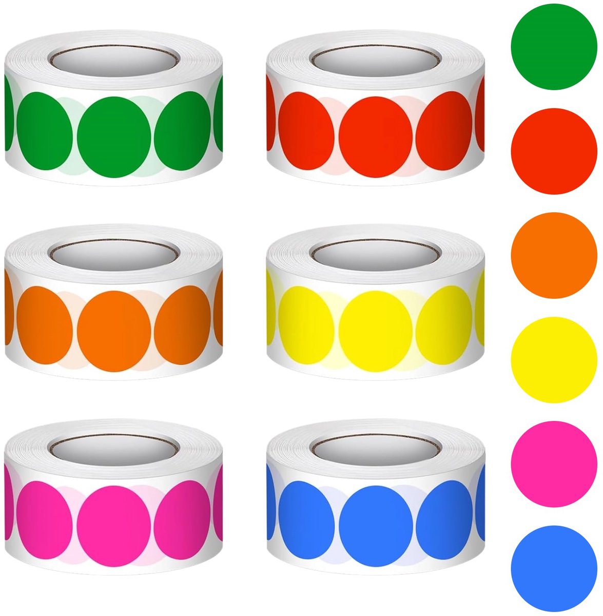 3000-delige Set Kleurrijke Ronde Stickerdots 25mm – Zelfklevende Labels, Beschrijfbaar, Sterke Hechting, Ideaal voor Kantoor, School, Magazijn en DIY