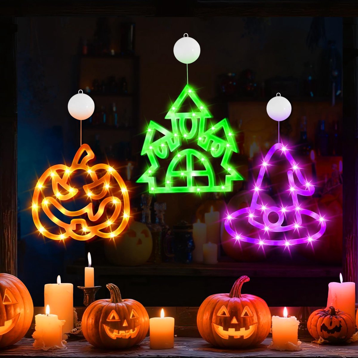 Ynkkvre - Halloween Raamverlichting Set - 3 LED Motieven met Batterij voor Raam en Deur
