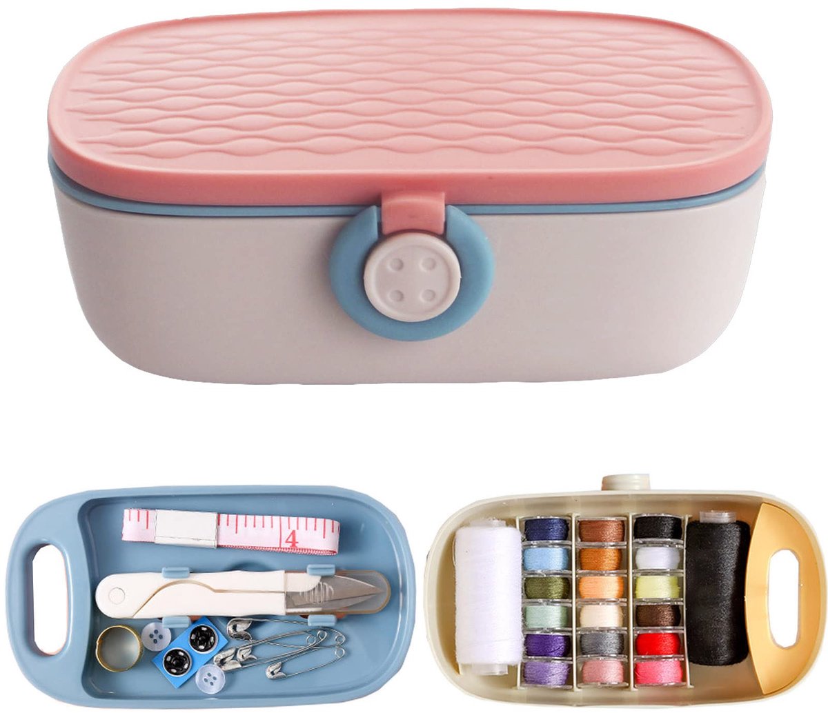 Ynkkvre - Naaiset - naaikit voor volwassenen - plastic naaidoos met naald en garen - naaibenodigdheden en accessoires-roze