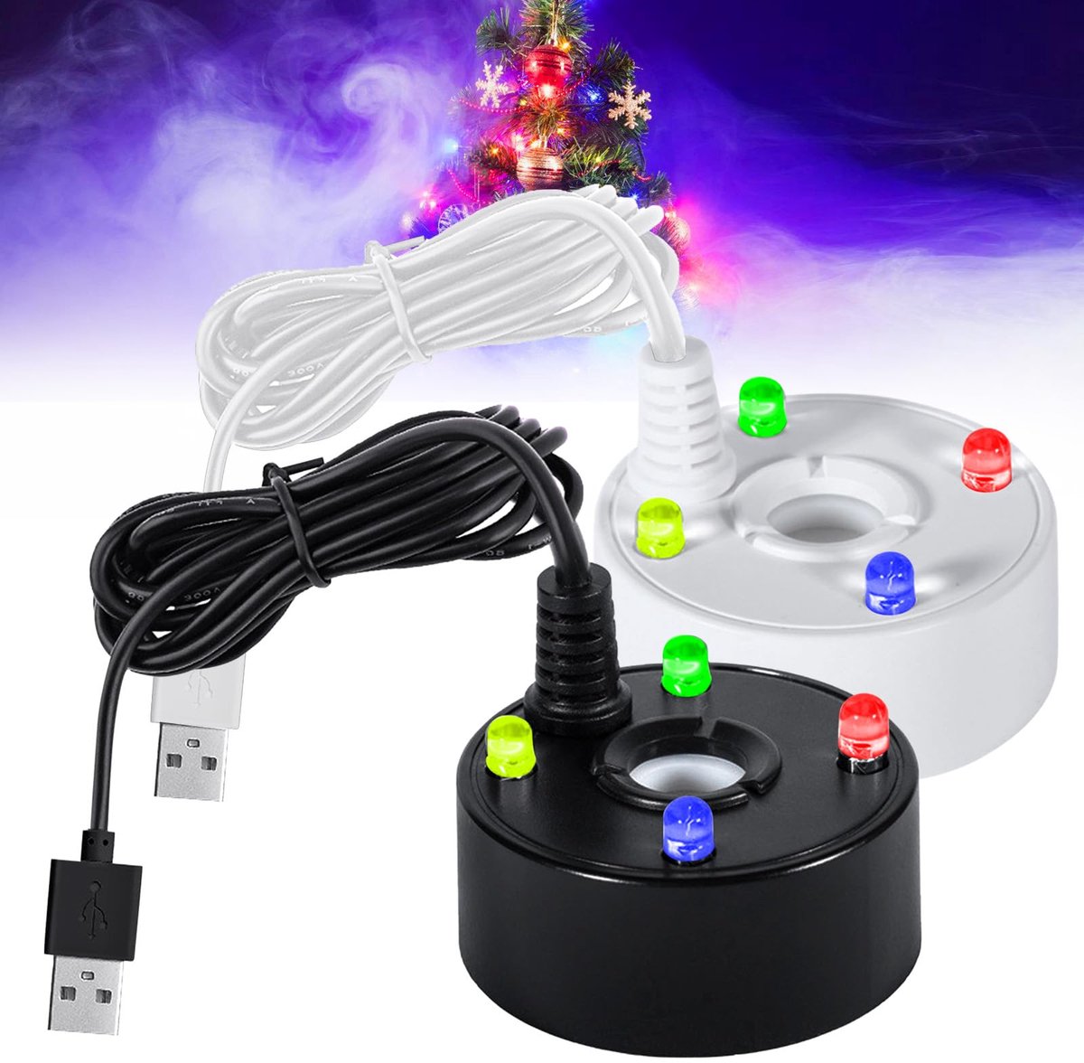   - set van 2 ultrasone nevelmachines - mini mist maker met 4 gekleurde LED-lampjes - ultrasone vernevelaar voor fonteinen, zwembaden en aquaria, 5V USB