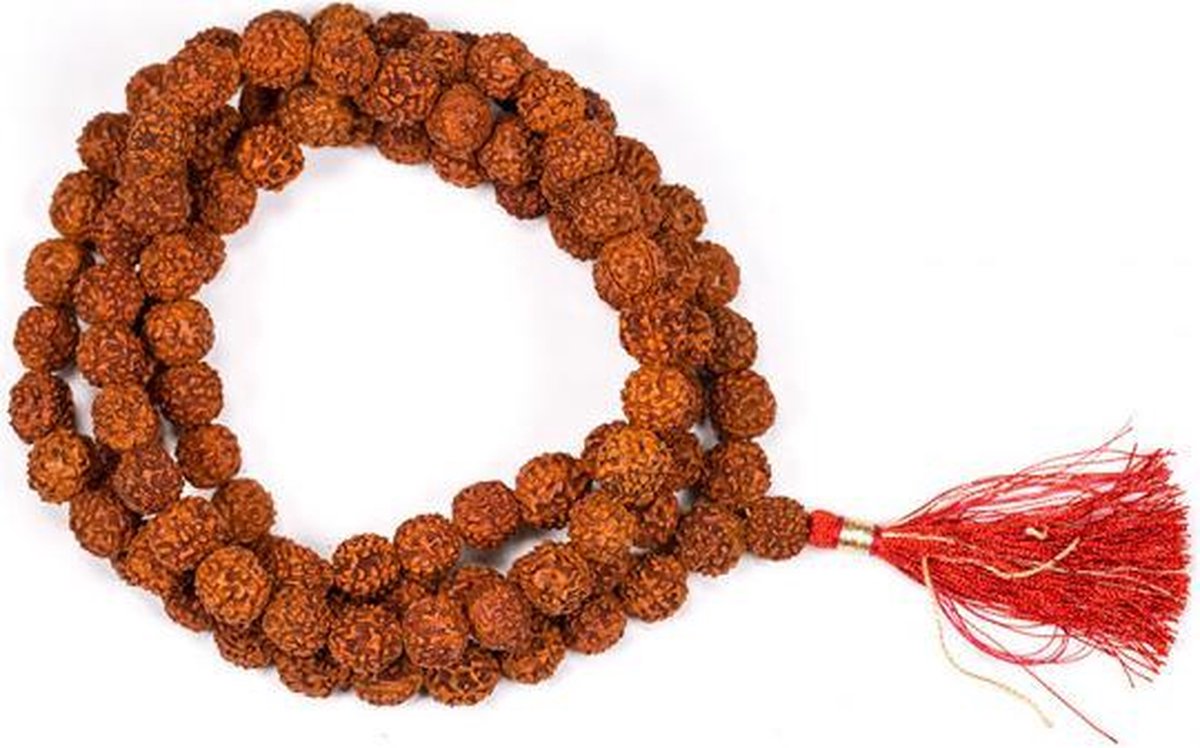 Mala Rudraksha 108 kralen met rode kwast - per stuk