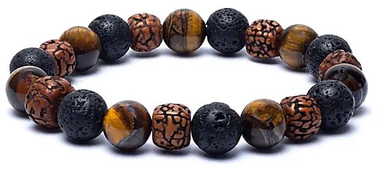 Armband rudraksha / tijgeroog / lavasteen