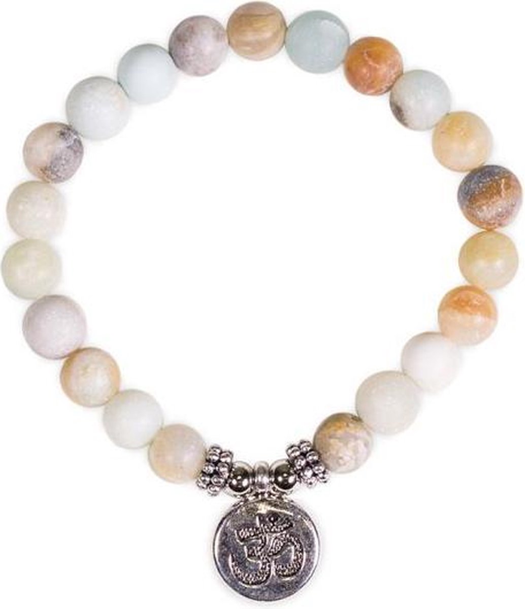 Mala armband amazoniet elastisch met ohm (8 mm) - Yogi & Yogini naturals